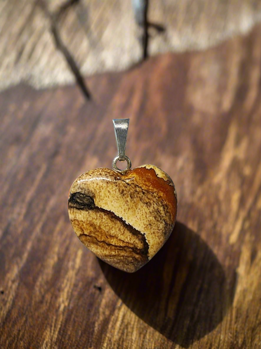 Pendentif coeur "Apaisement" Jaspe paysage