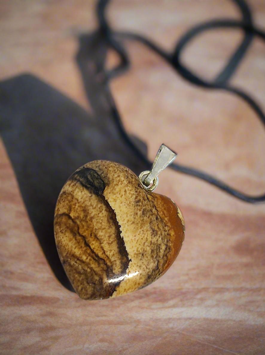 Pendentif coeur "Apaisement" Jaspe paysage