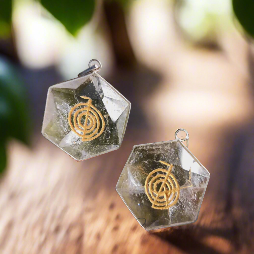 Pendentif Reïki Cho-Ku-Rei Cristal de roche