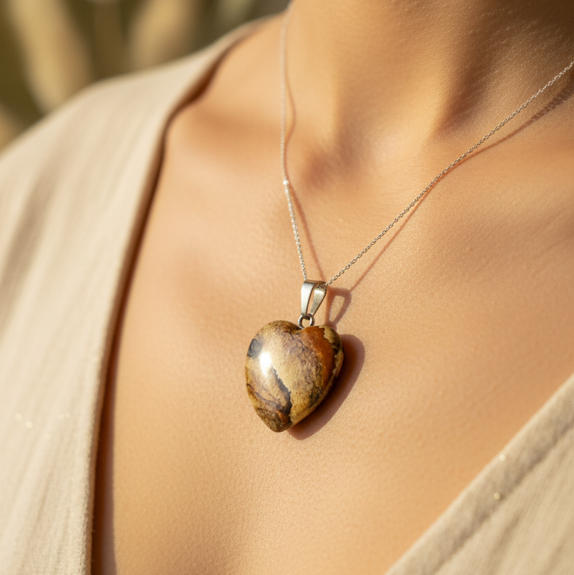Pendentif cœur Apaisement Jaspe paysage