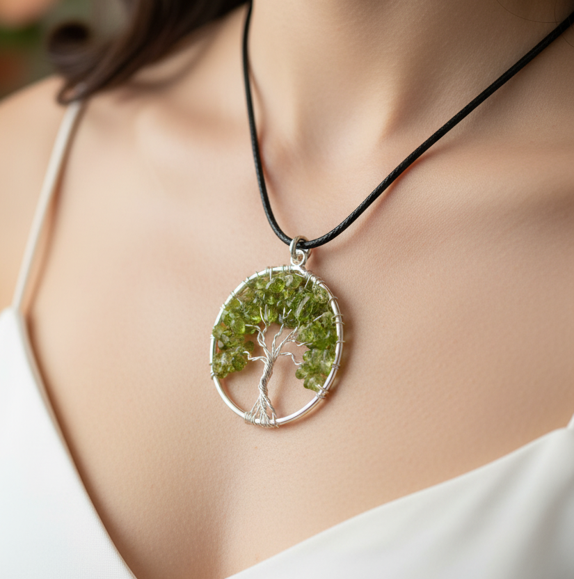 Pendentif Renouveau Arbre de vie Péridot