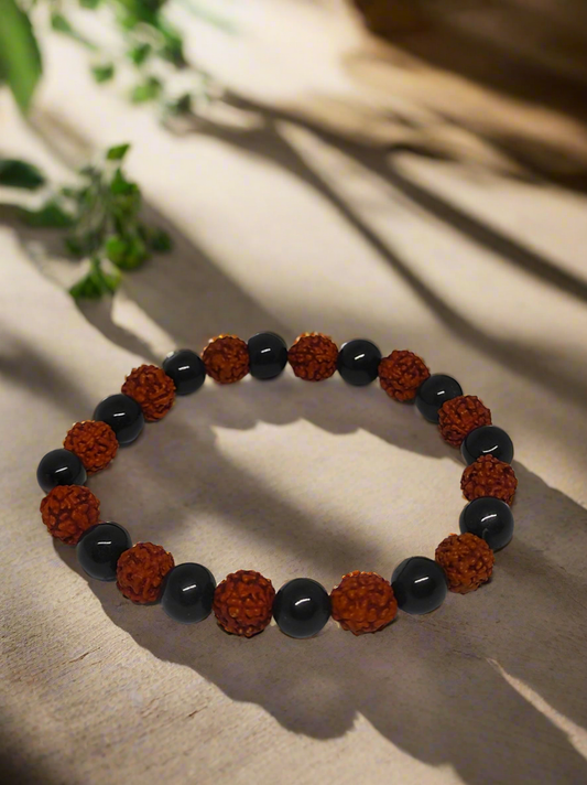 Bracelet "Paix intérieure" Agate noire & Rudraksha