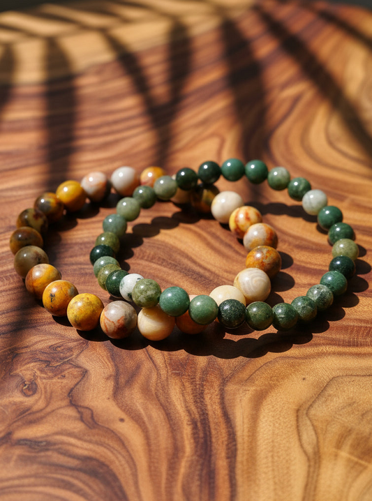 Duo Ancrage & Courage Agate Crazy lace et Agate mousse