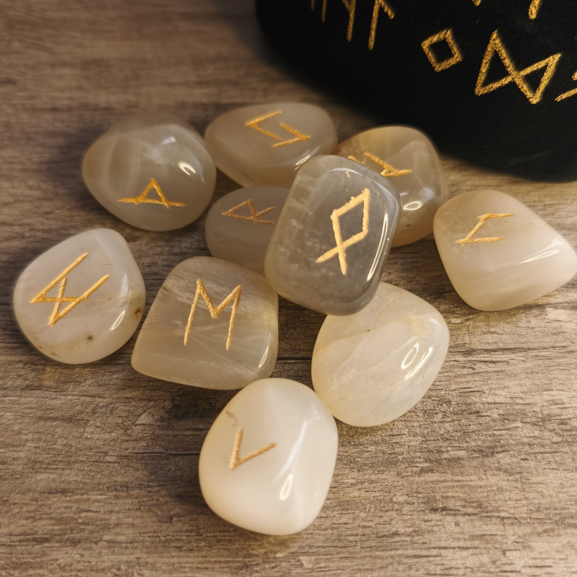 Set de Runes Pierre de Lune Beige
