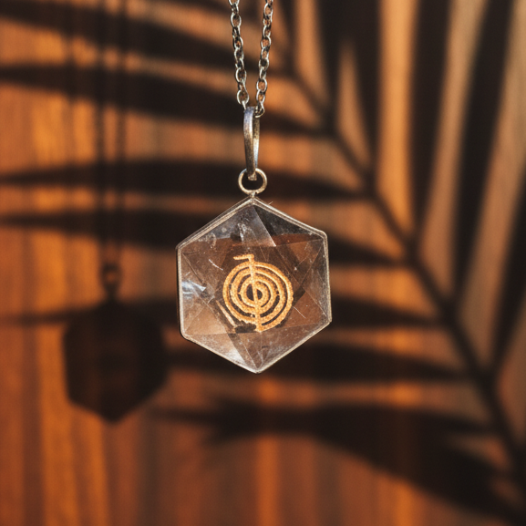 Pendentif Reïki Cho-Ku-Rei Cristal de roche