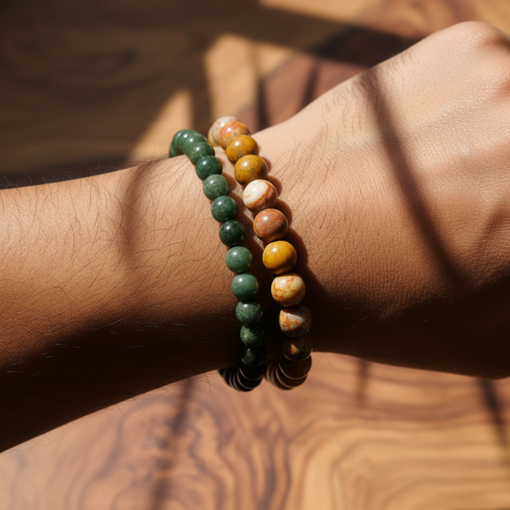 Duo Ancrage & Courage Agate Crazy lace et Agate mousse