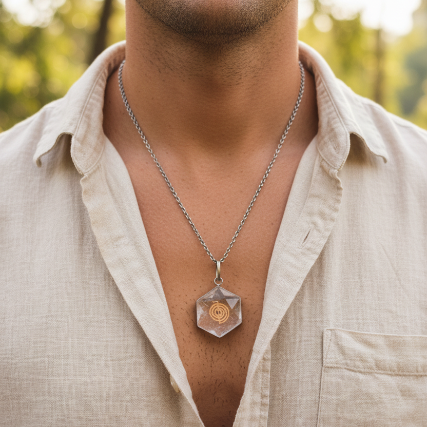 Pendentif Reïki Cho-Ku-Rei Cristal de roche