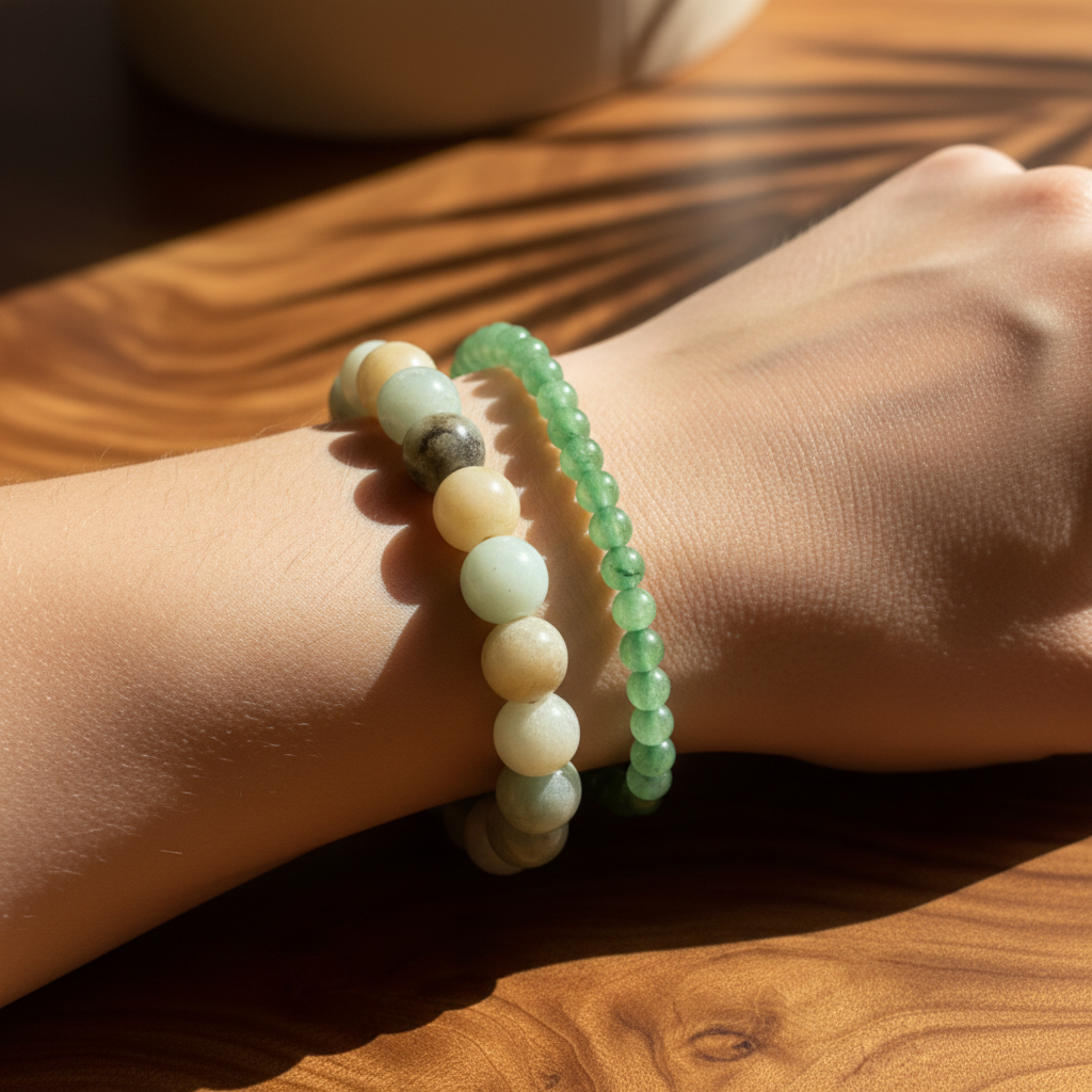 Duo Chance & Joie de vivre Amazonite du Brésil multicolore et Aventurine verte