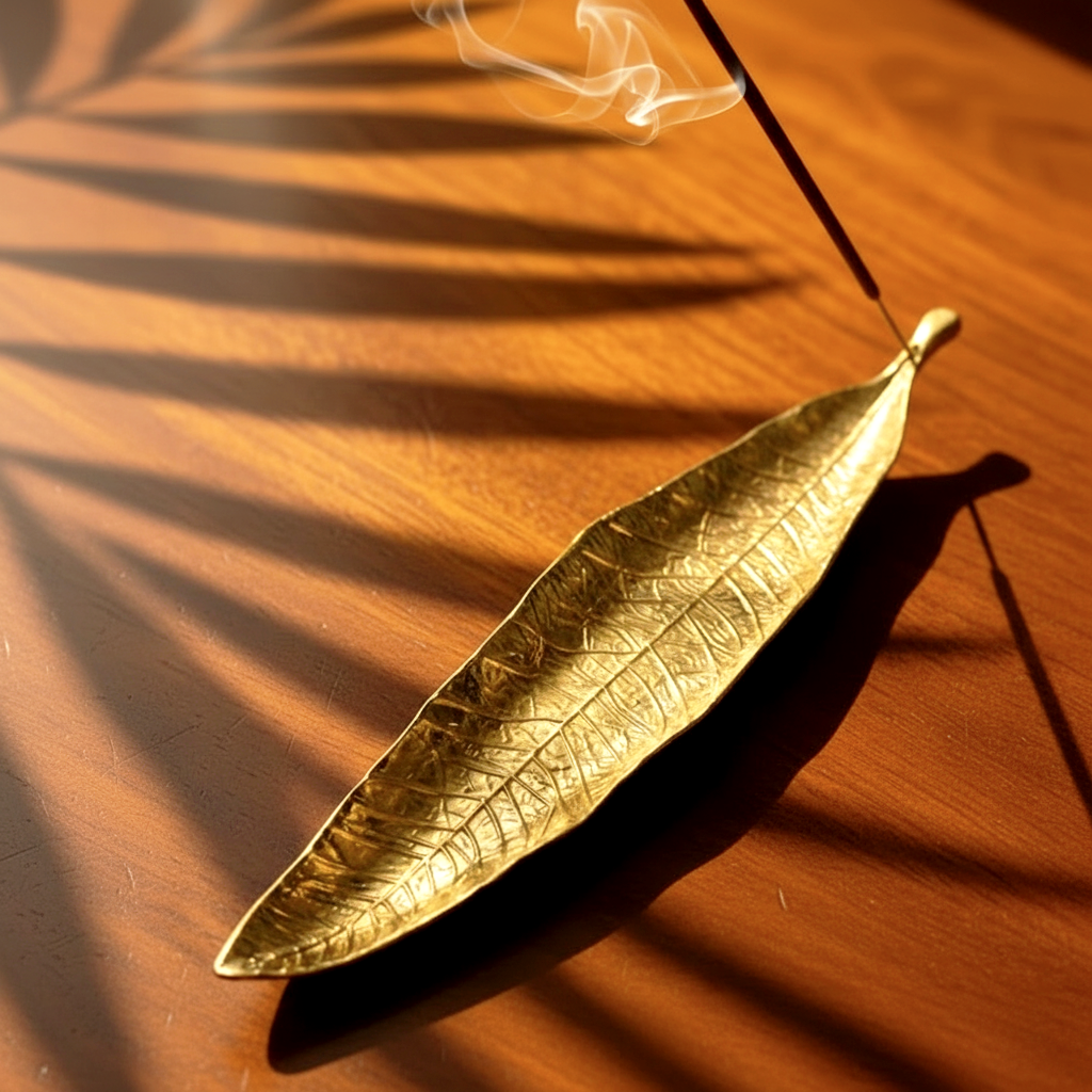 Porte-encens Feuille dorée