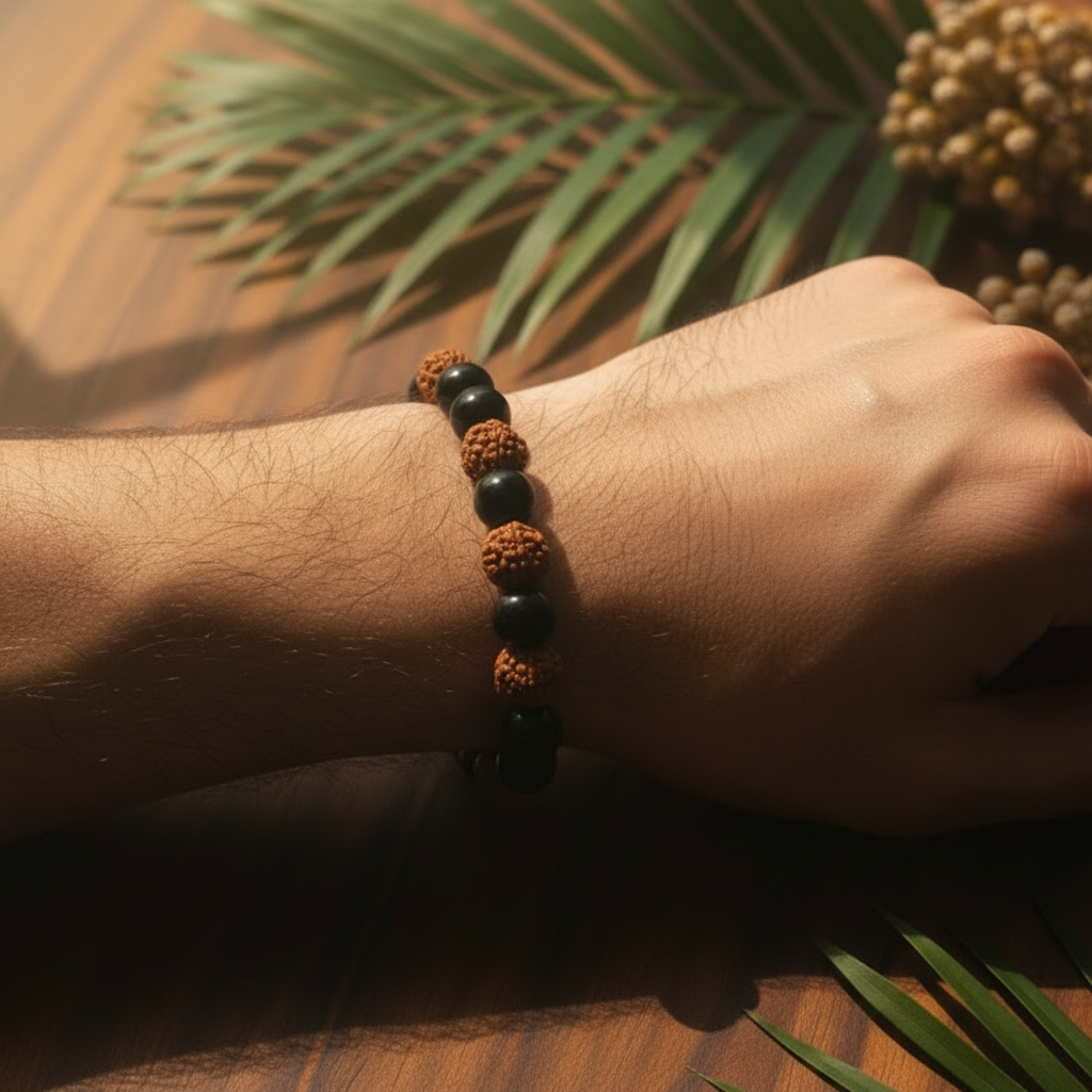 Bracelet Paix intérieure Agate noire & Rudraksha