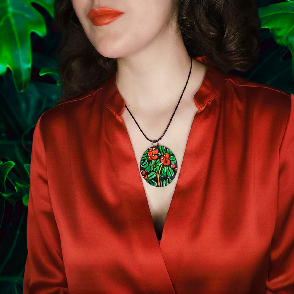 Pendentif en bois peint à la main – Collection Botanique