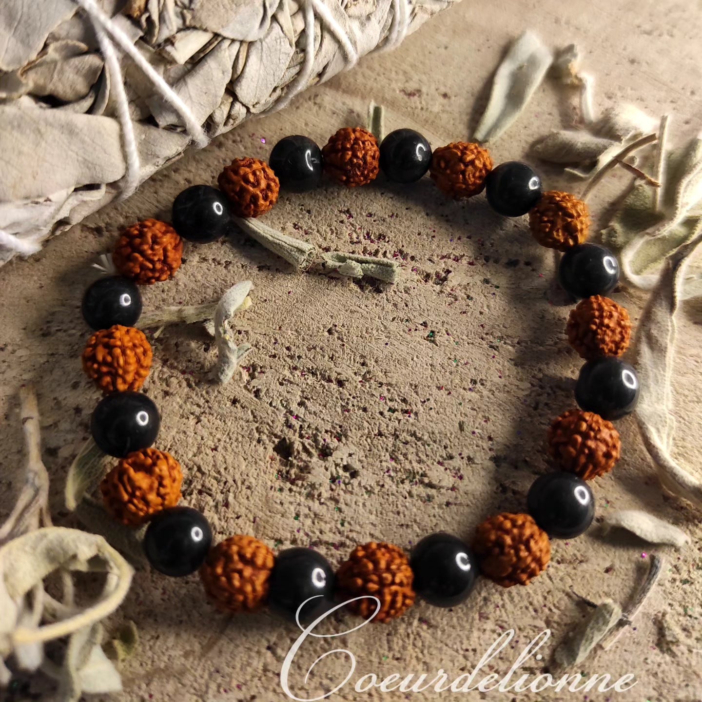 Bracelet "Paix intérieure" Agate noire & Rudraksha