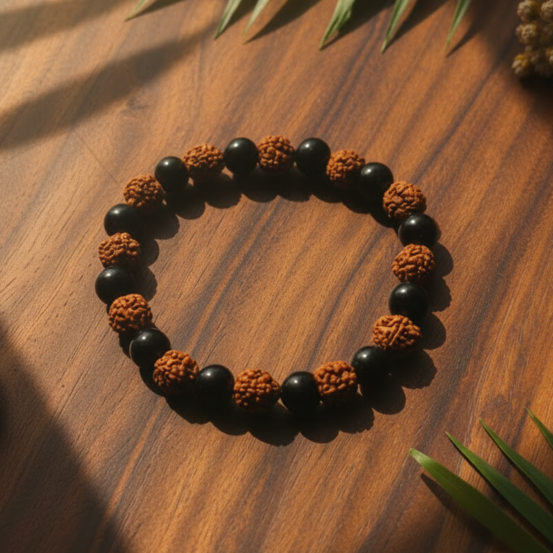 Bracelet Paix intérieure Agate noire & Rudraksha