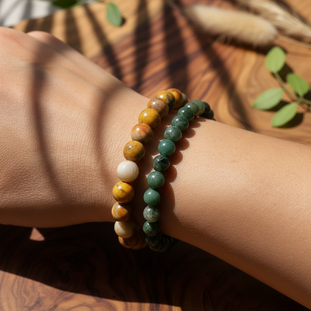 Duo Ancrage & Courage Agate Crazy lace et Agate mousse