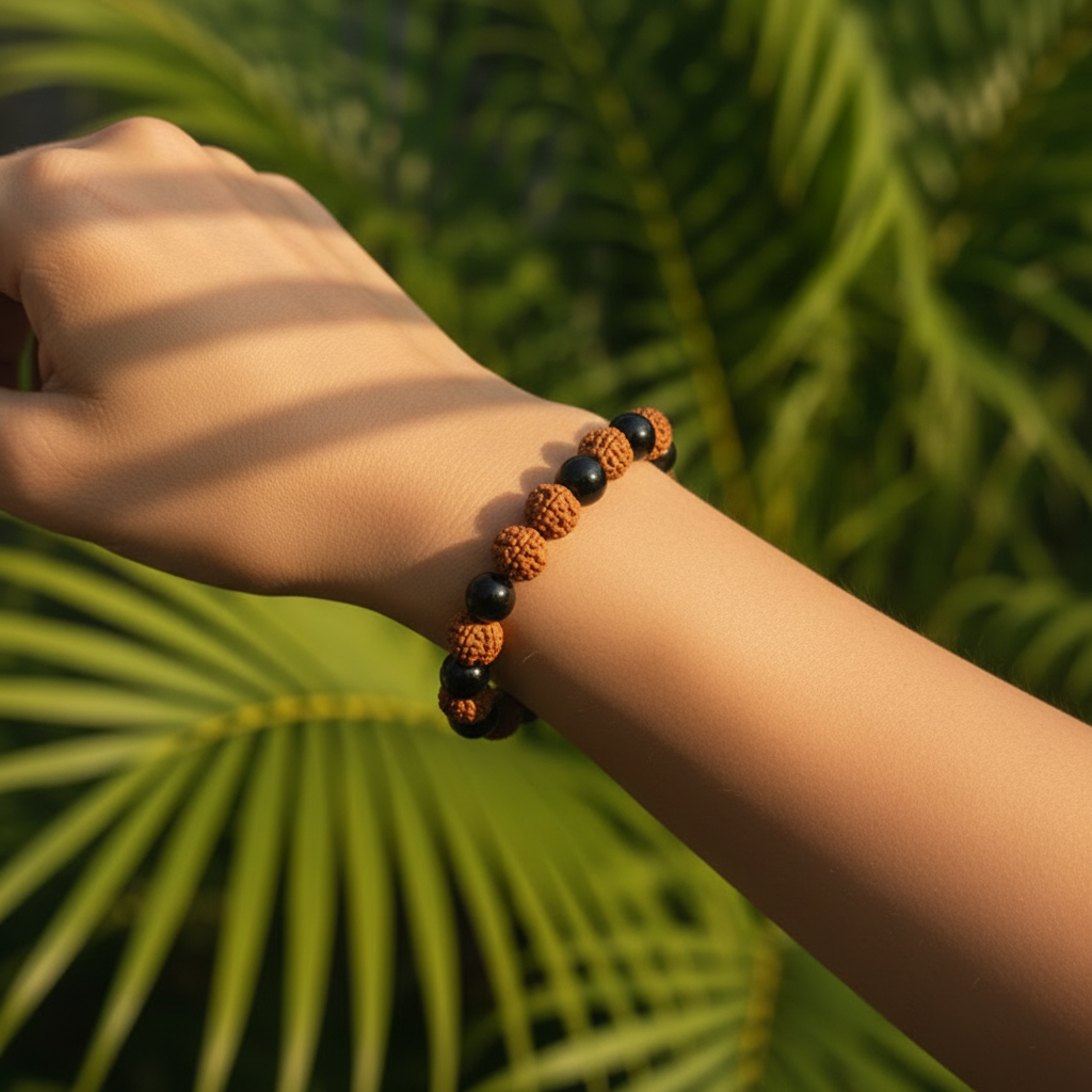 Bracelet Paix intérieure Agate noire & Rudraksha