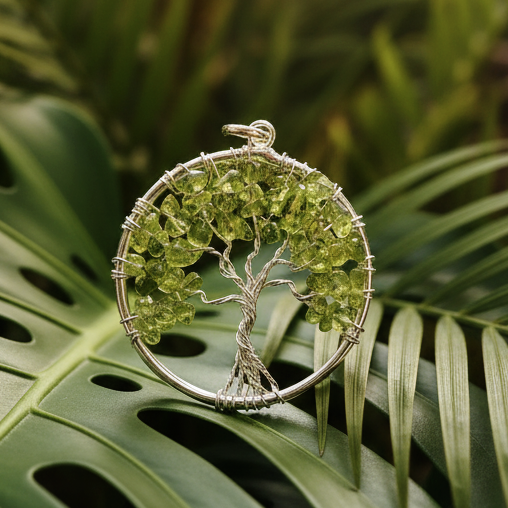 Pendentif Renouveau Arbre de vie Péridot