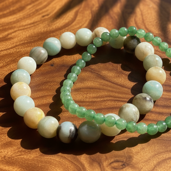 Duo Chance & Joie de vivre Amazonite du Brésil multicolore et Aventurine verte