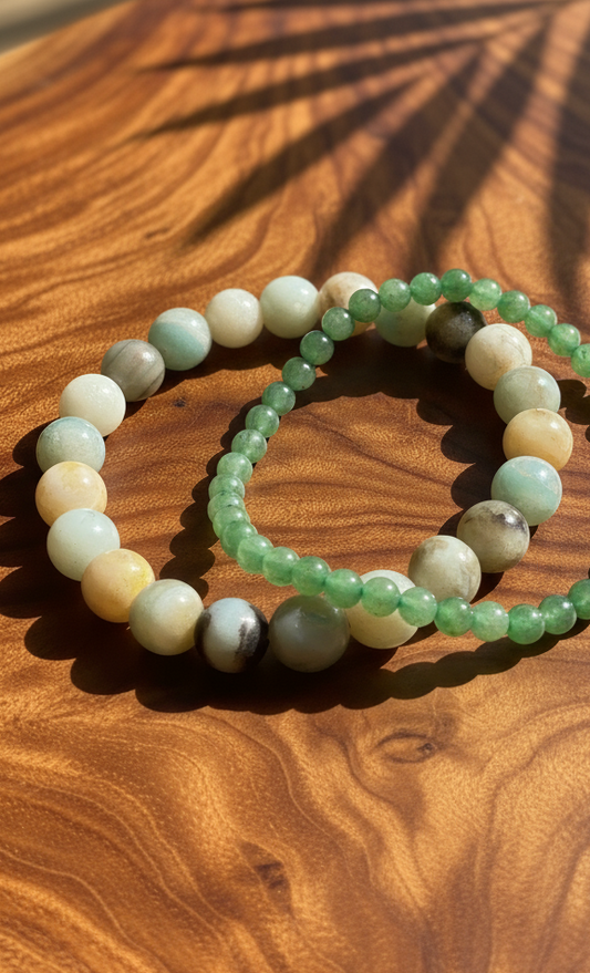 Duo Chance & Joie de vivre Amazonite du Brésil multicolore et Aventurine verte