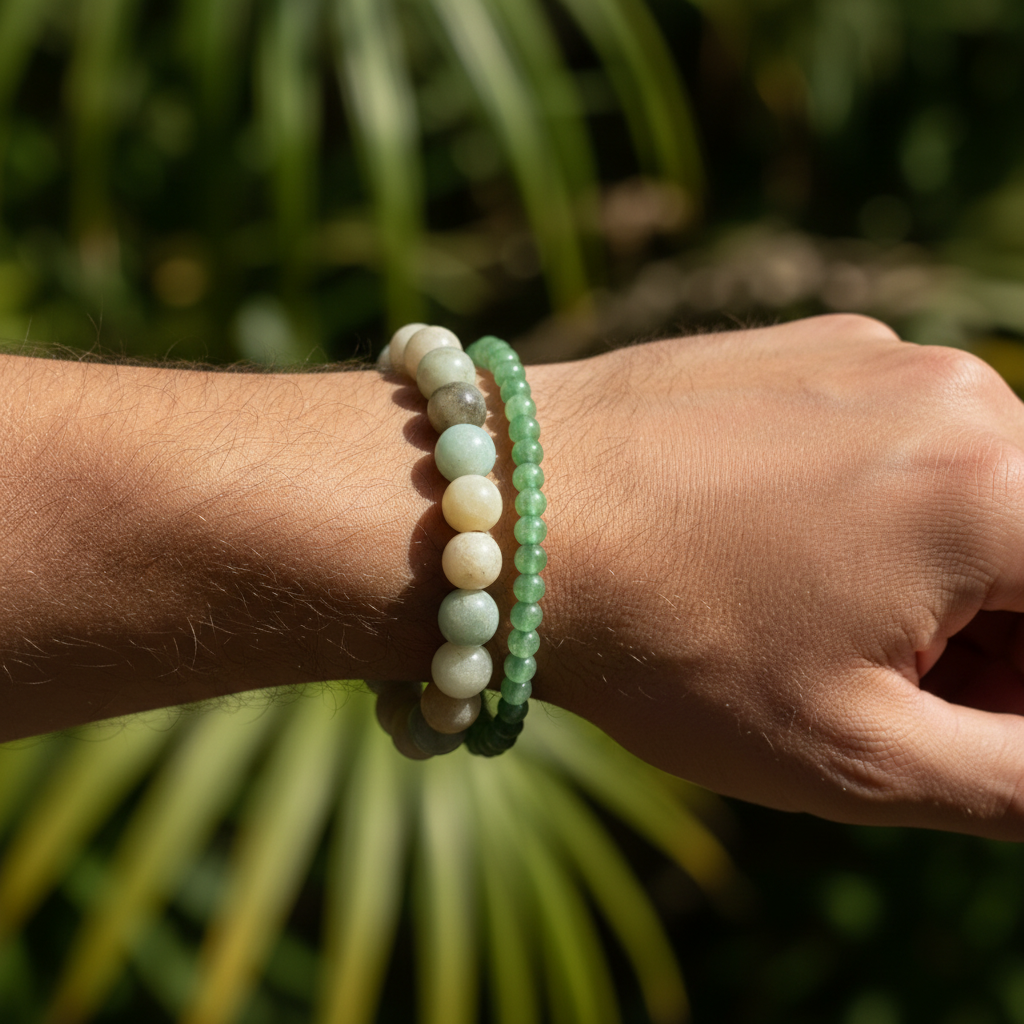 Duo Chance & Joie de vivre Amazonite du Brésil multicolore et Aventurine verte