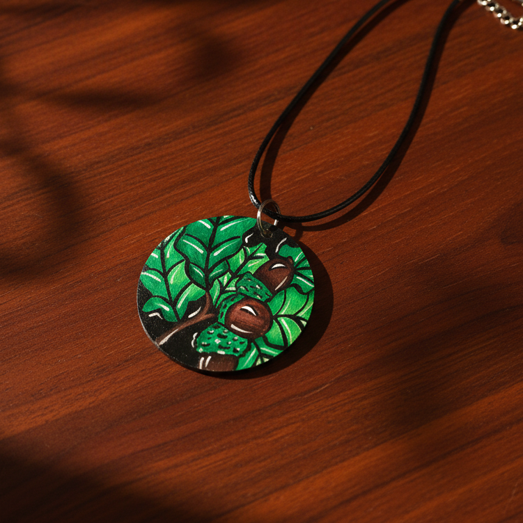 Pendentif en bois peint à la main – Collection Botanique